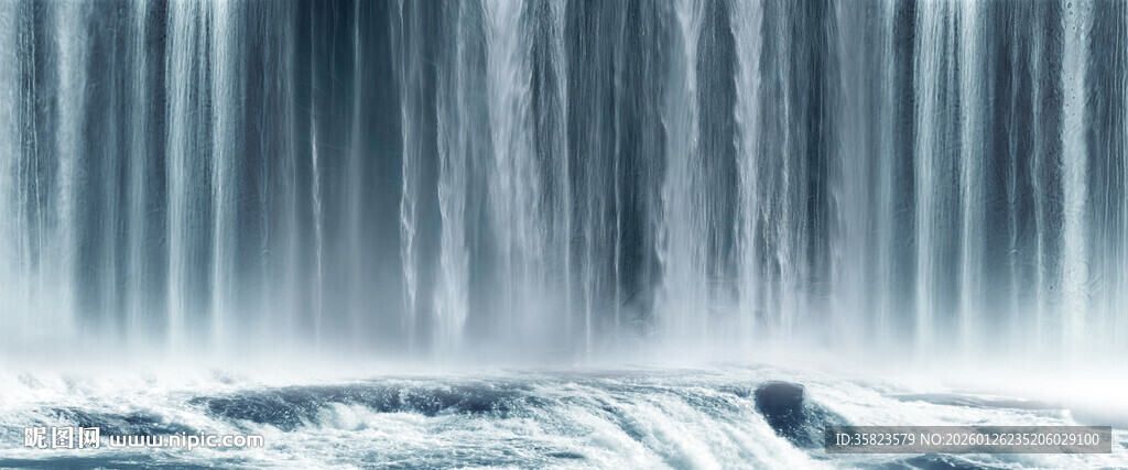 招财瀑布山水画背景图