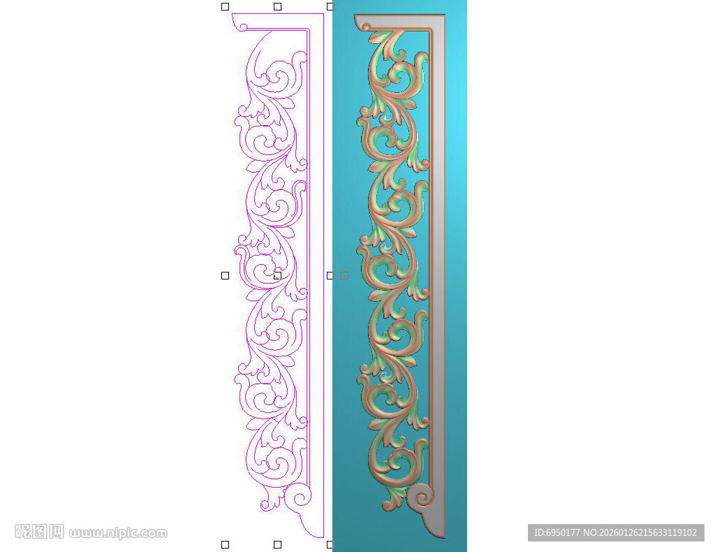 镂空洋花角花精雕图灰度雕刻浮雕