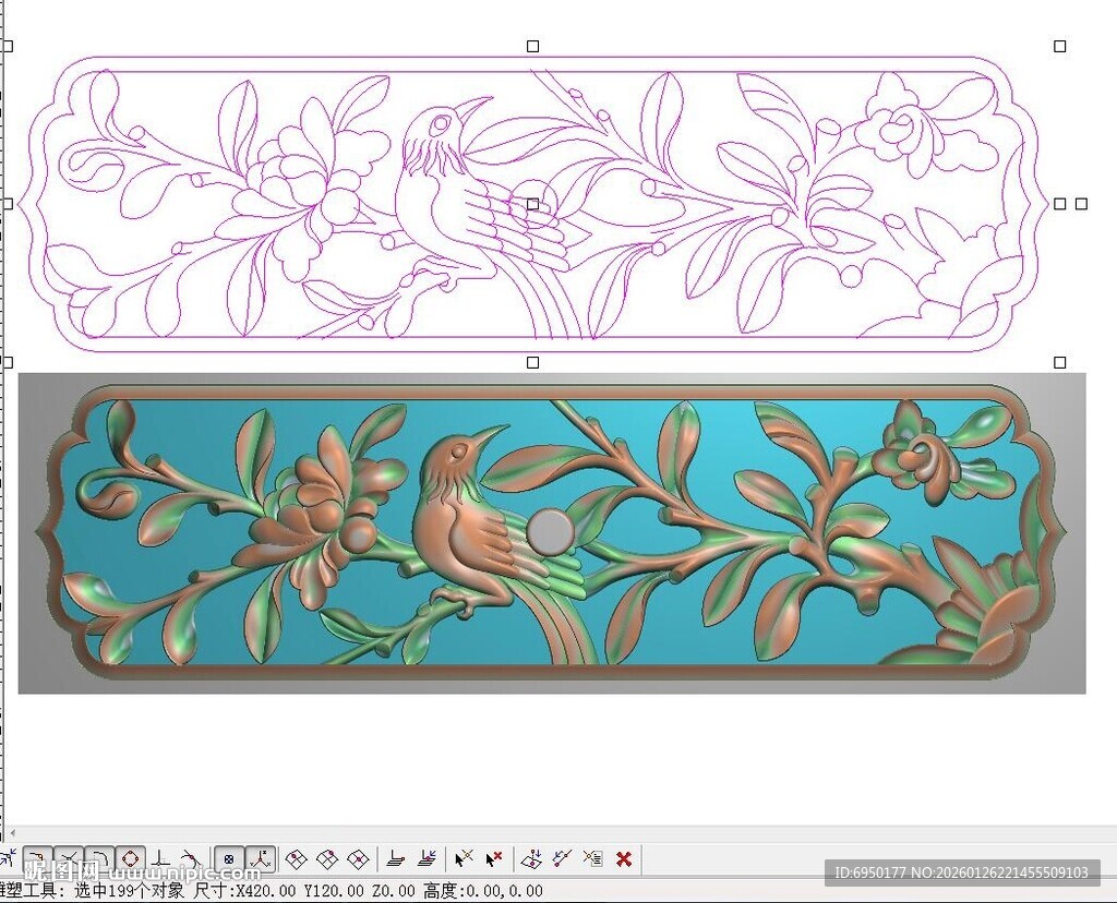 中式花鸟木雕精雕图灰度图浮雕图