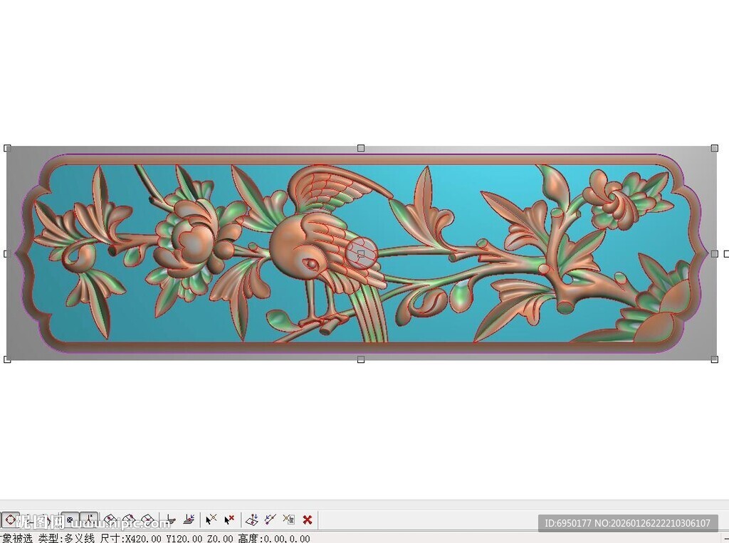 横向中式花鸟围板精雕图灰度浮雕