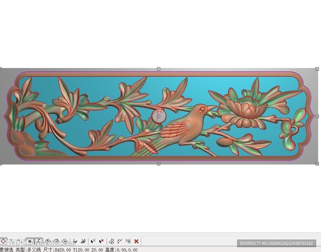 横板抽屉花鸟围板背板精雕图灰度