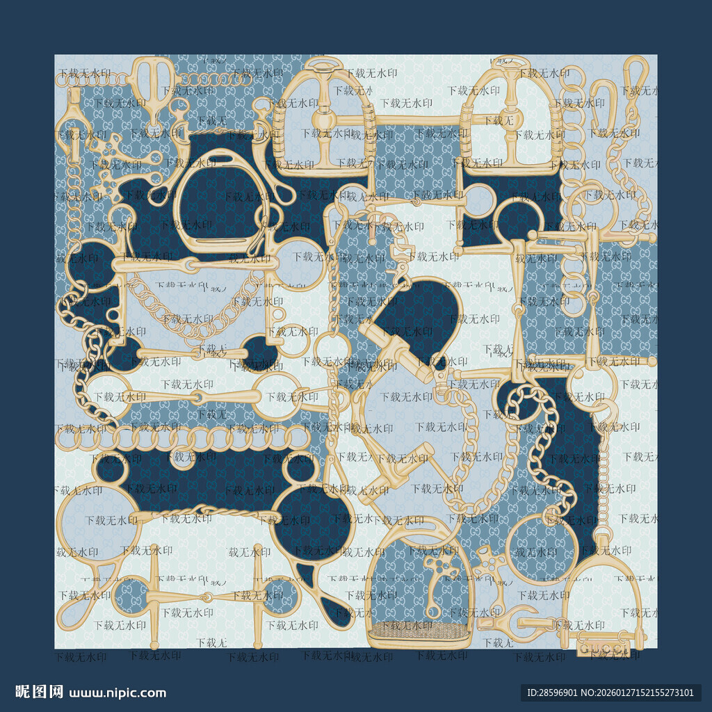 蓝白几何图案时尚丝巾设计