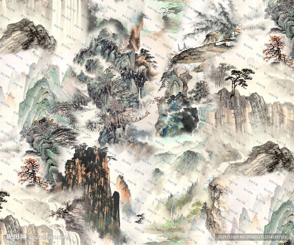 水墨山水国画风景图