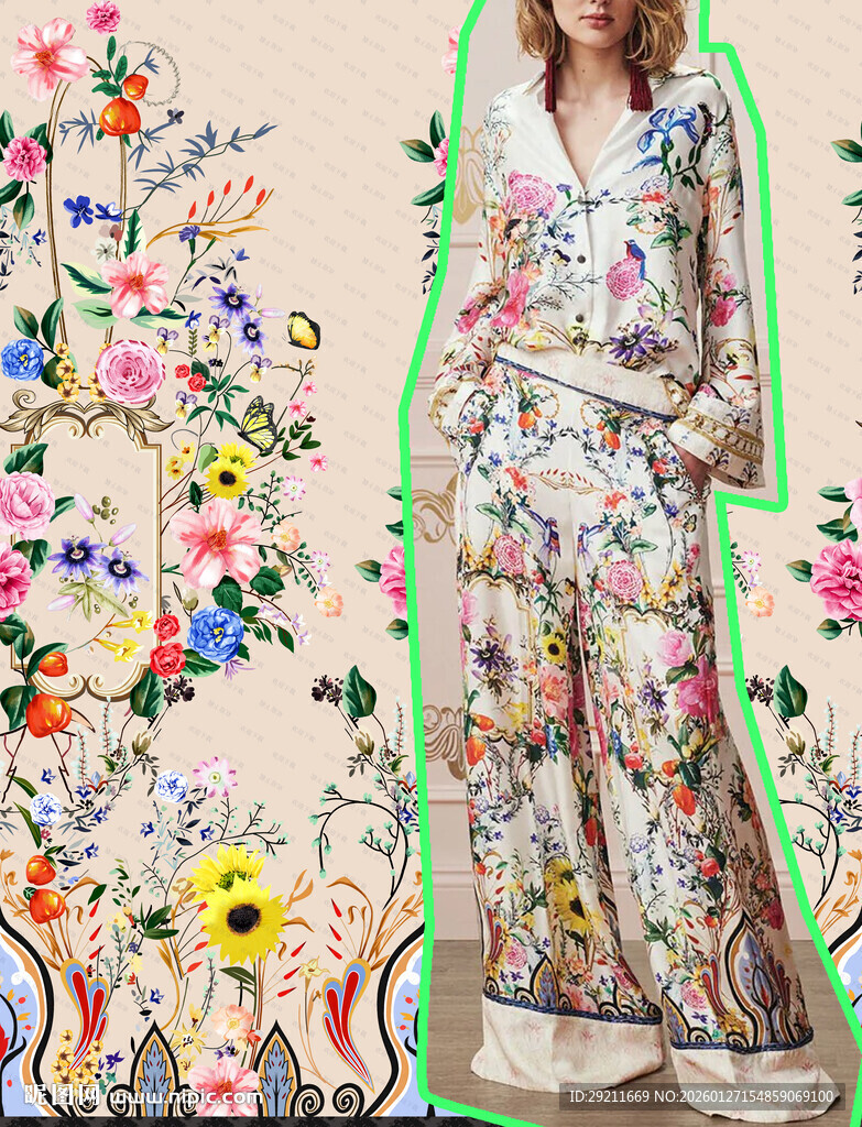 印花连体裤时尚模特展示