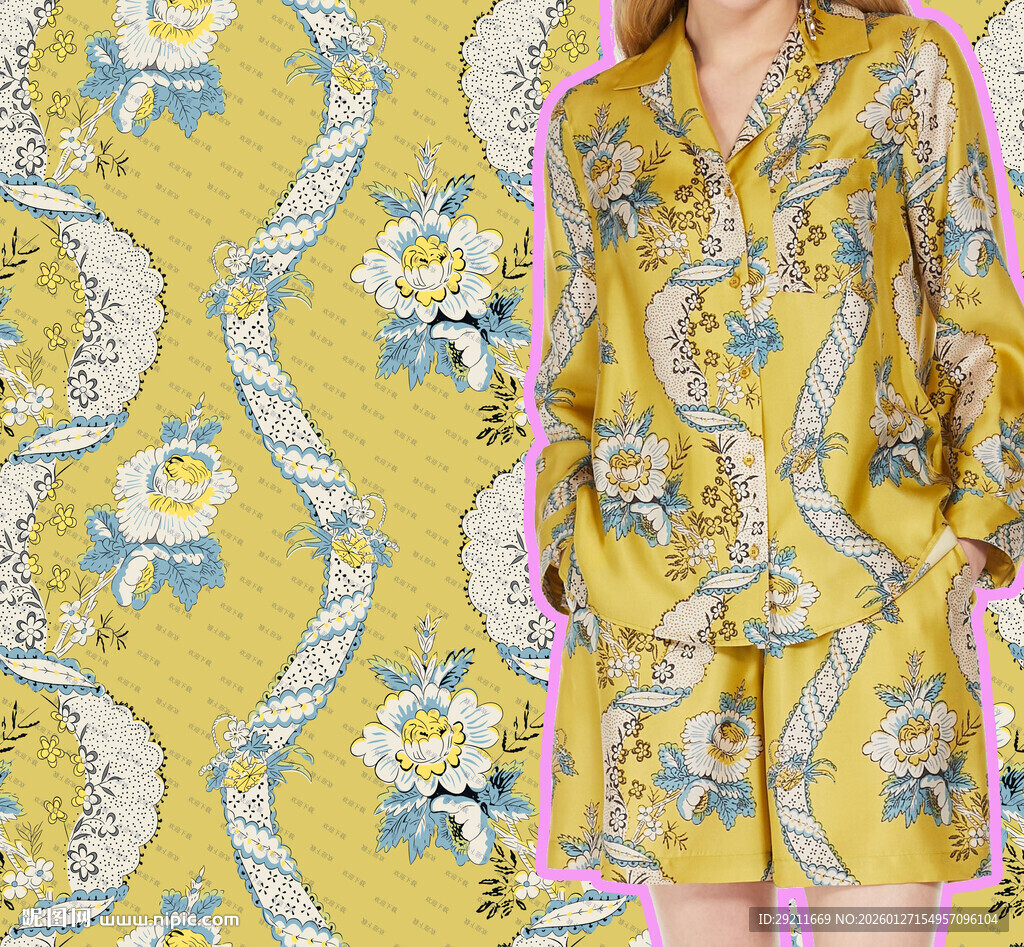 复古印花时尚套装展示