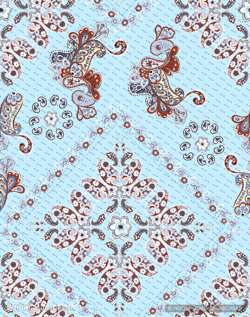 浅蓝色民族风花纹图案