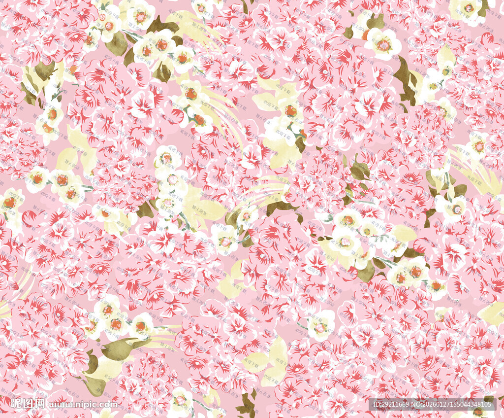 粉色花卉图案布料纹理