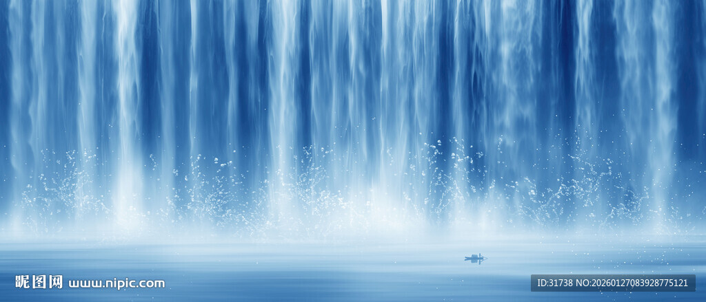 流水生财瀑布山水画