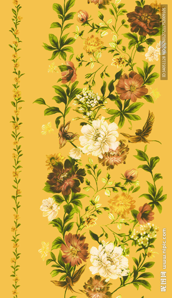 花卉图案的黄色背景纹理