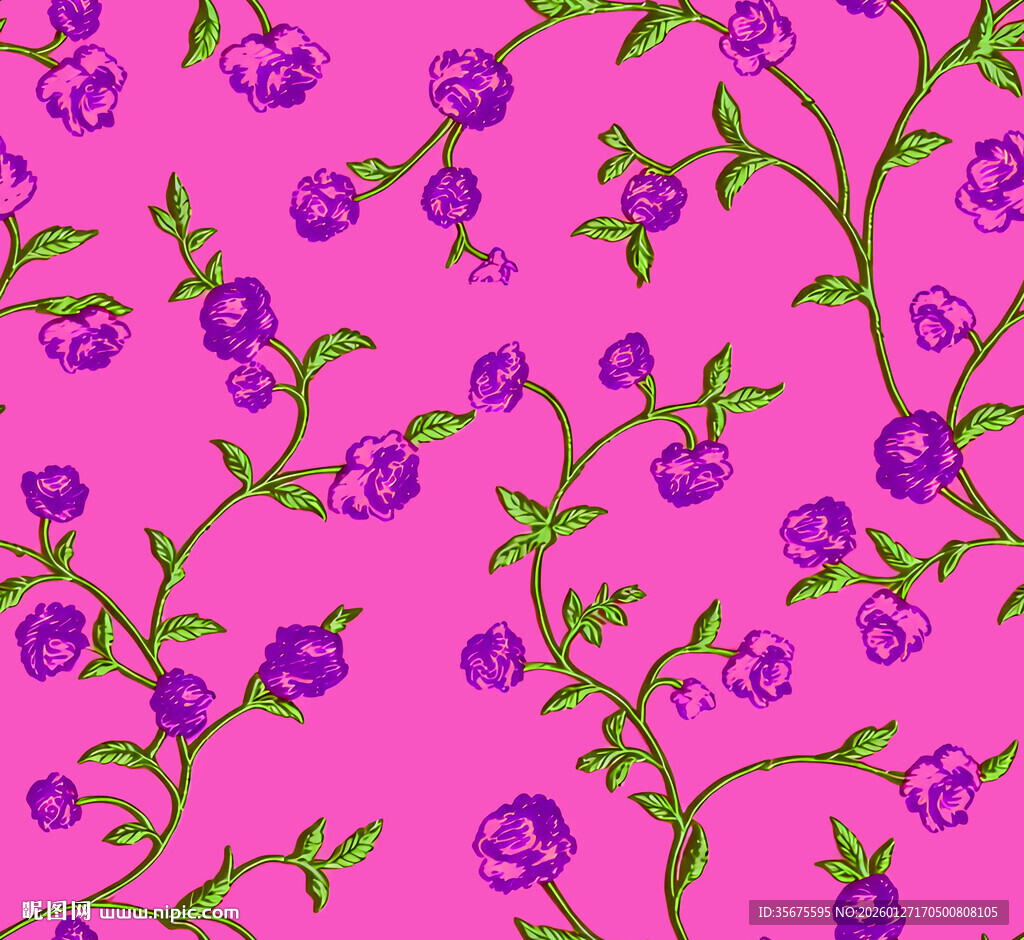 粉色背景紫色花卉图案