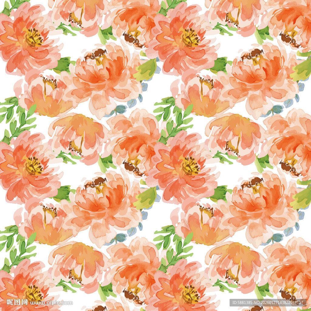 水彩花卉图案背景面料花型