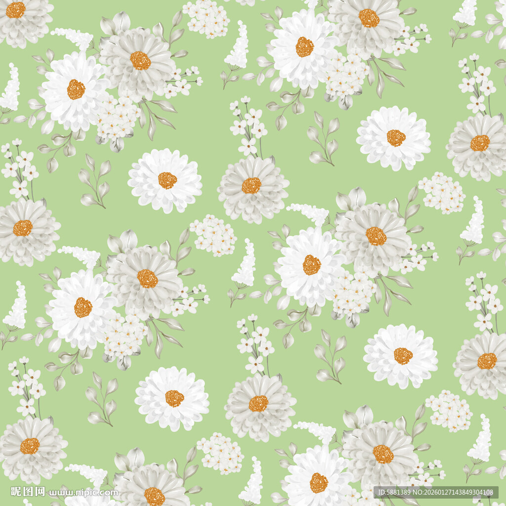 清新雏菊绿色花卉图案