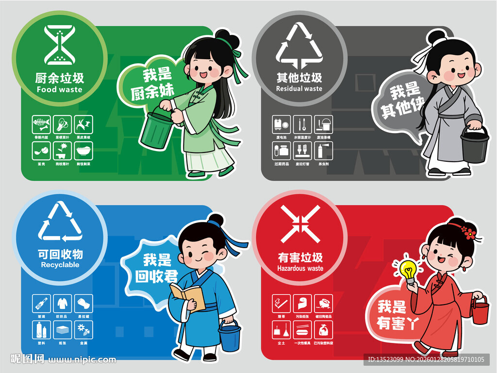 垃圾分类拍照手举牌标识人物形象
