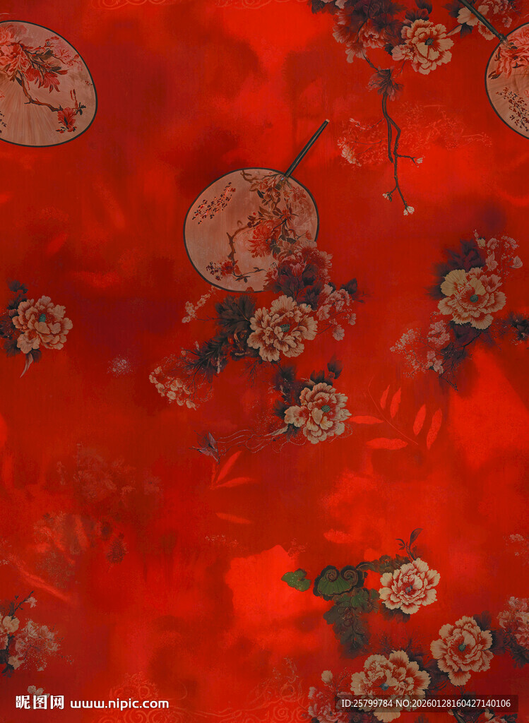 红色花卉纹理图案背景