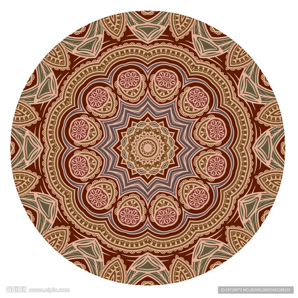 圆形民族风花纹地毯图案