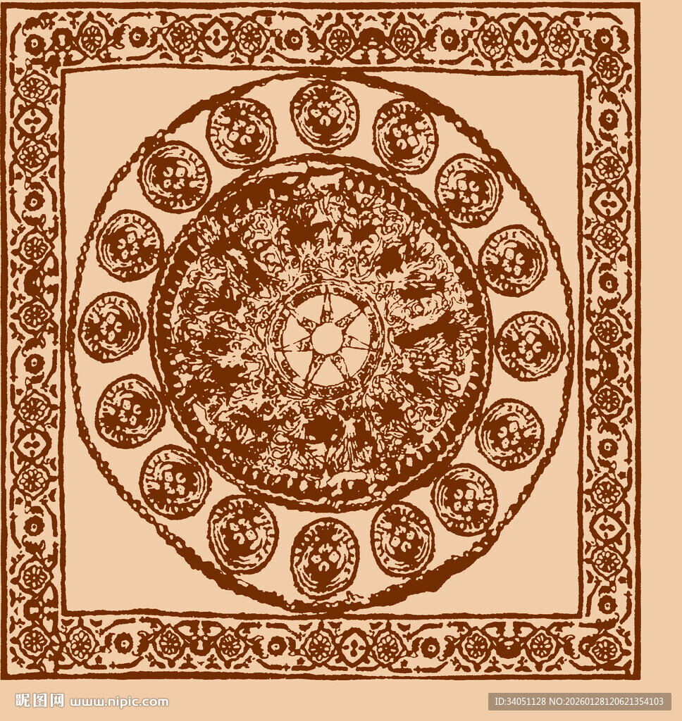 复古花纹方形装饰图案
