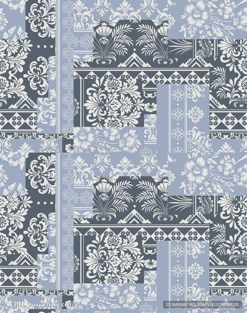 蓝白几何花纹图案设计