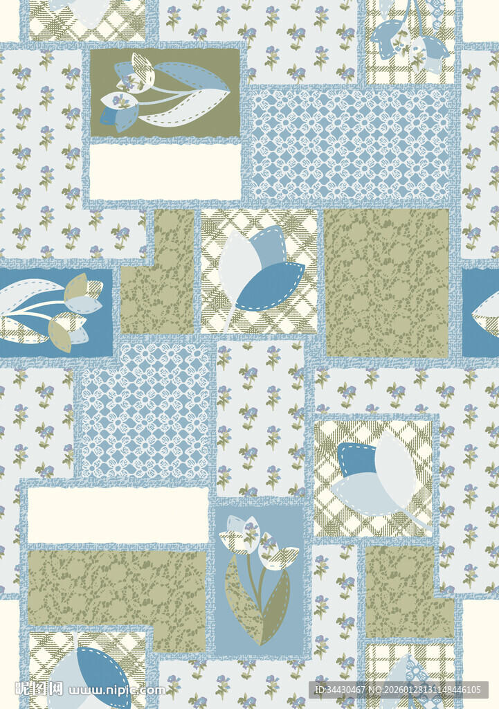 蓝绿拼接色块几何图案