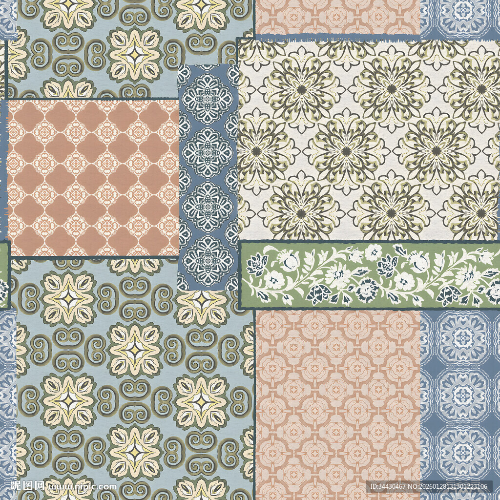 复古花纹拼接图案素材