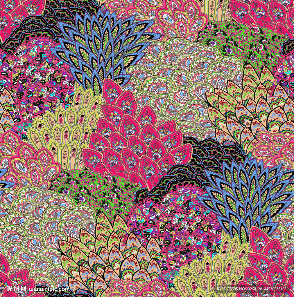 多彩花卉图案纹理背景