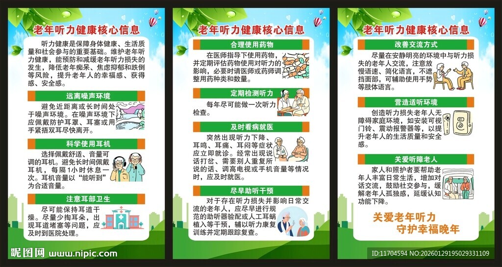 老年听力健康核心信息展板