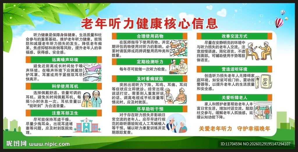 老年听力健康核心信息宣传栏