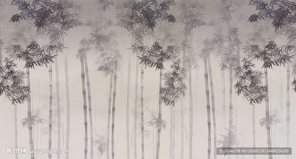 新中式灯箱水墨竹子背景墙