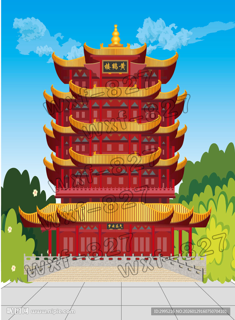 中国古代建筑黄鹤楼矢量图片