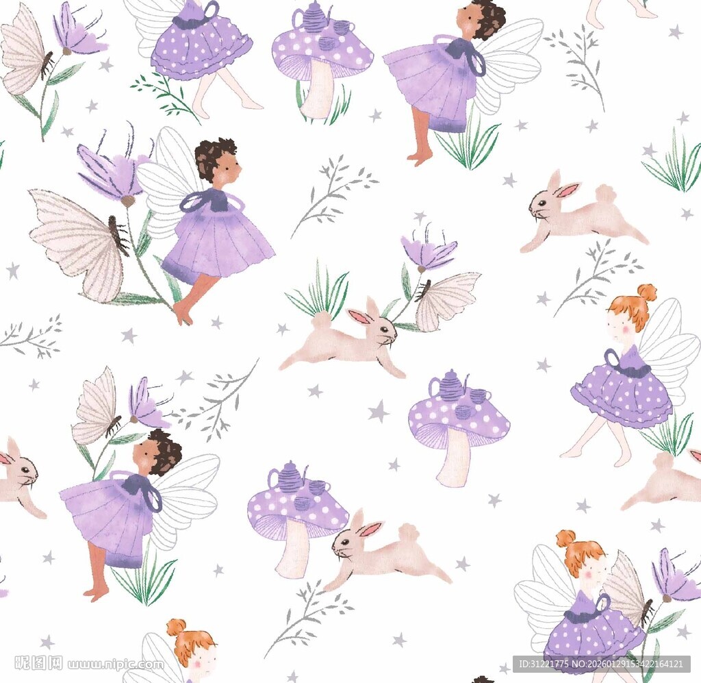 紫色芭蕾女孩水彩插画图案