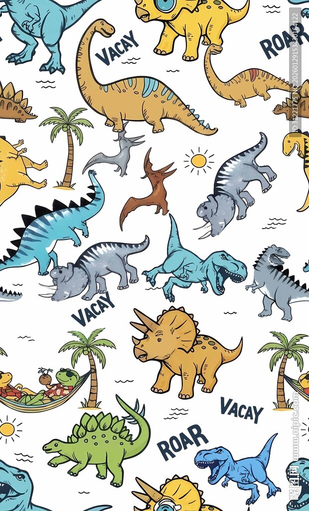 可爱多彩恐龙图案背景