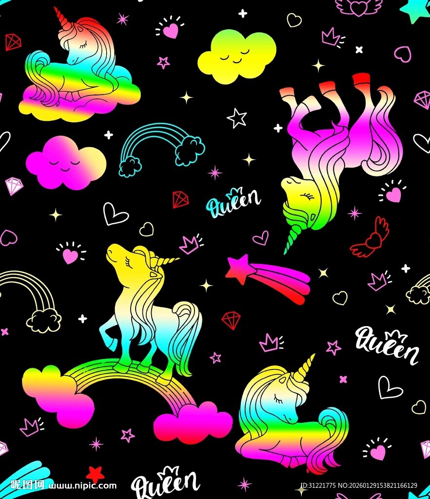 梦幻独角兽卡通图案背景