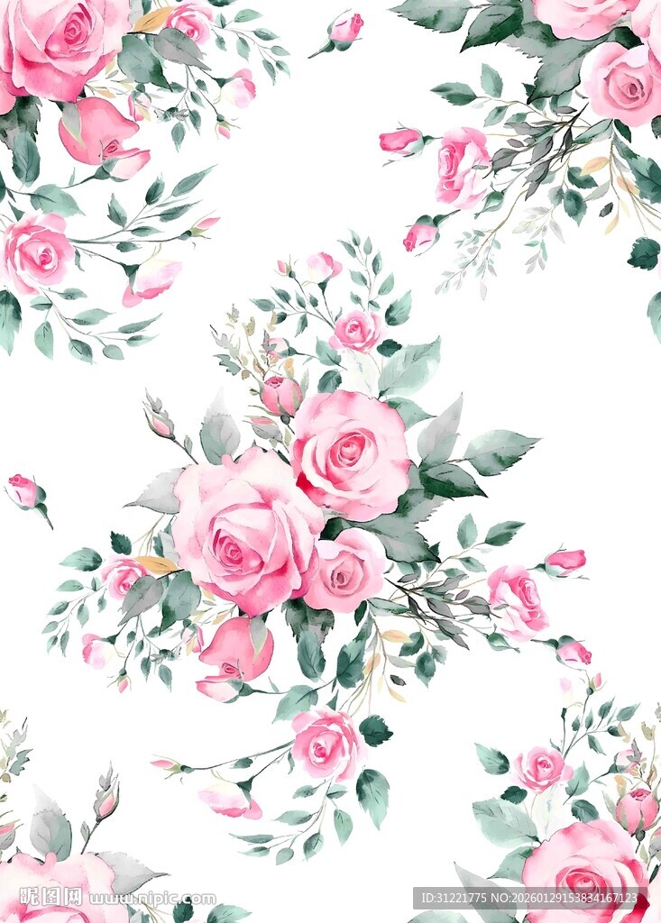 粉色花卉水彩无缝图案