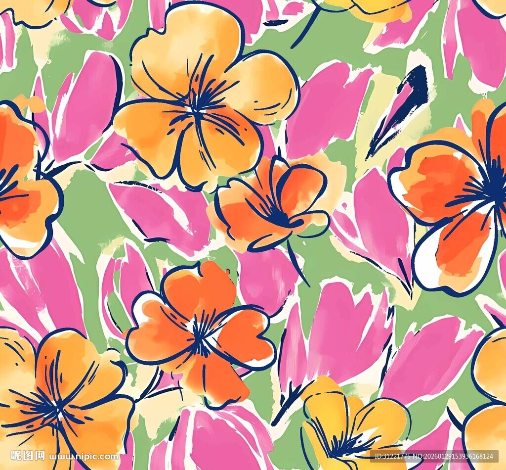 多彩花卉图案背景设计