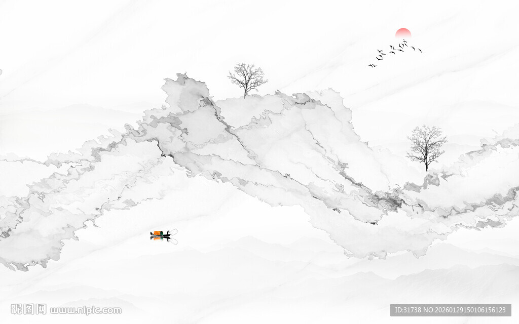 中式抽象山水画