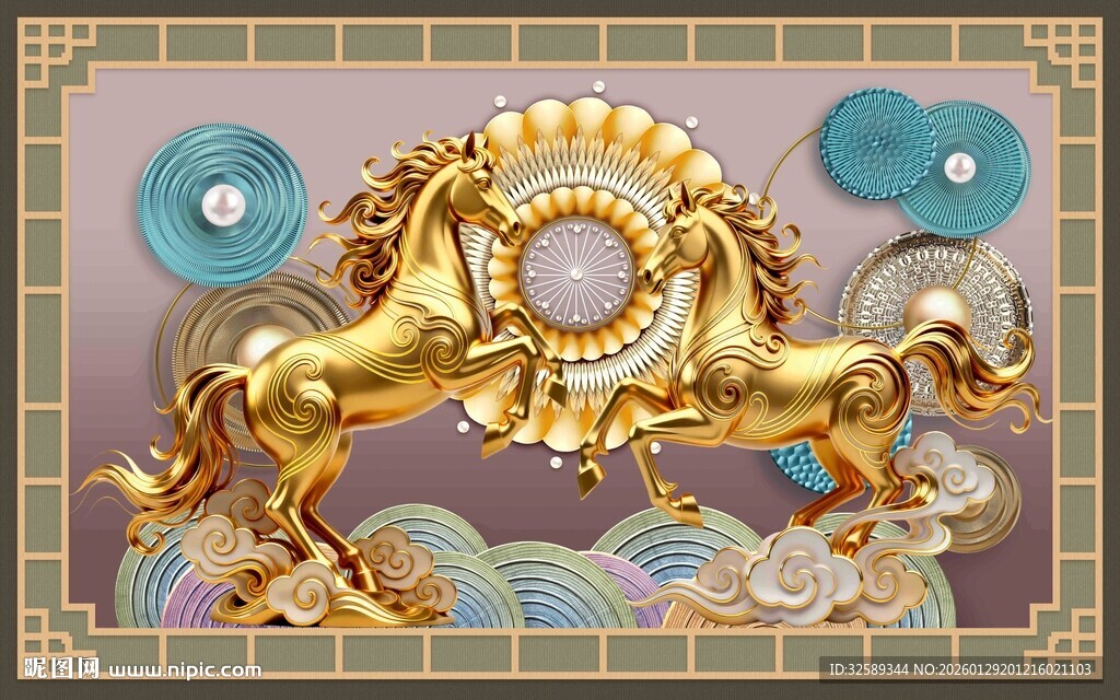 金色双马环形雕塑装饰