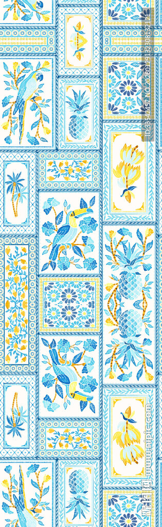 蓝黄花卉图案装饰画