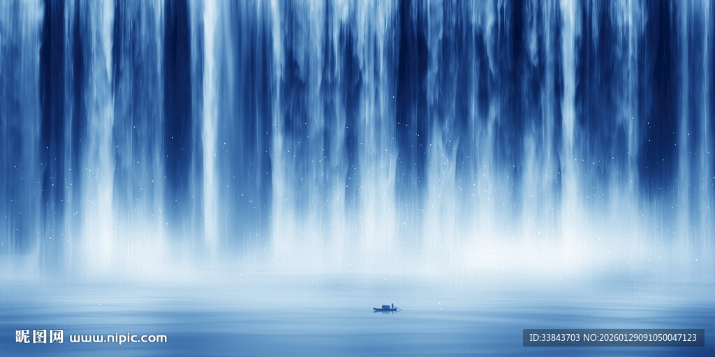 招财瀑布山水画背景图