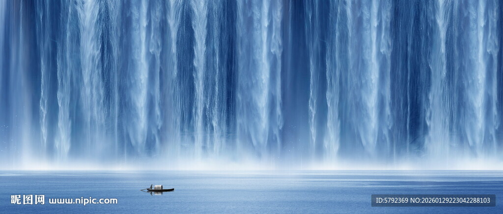 高山流水瀑布山水画背景墙