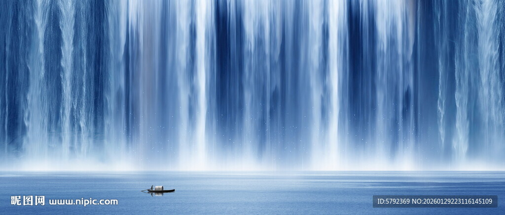 国画瀑布山水画