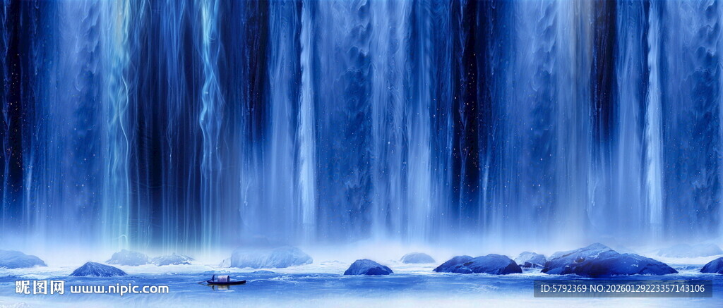 蓝色瀑布背景墙