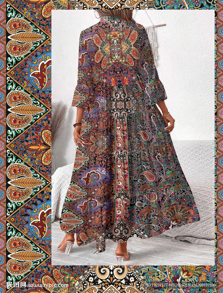 多彩民族风几何图案织物