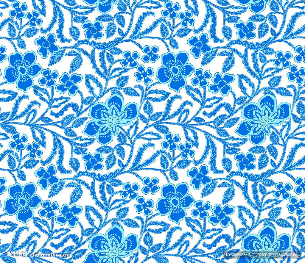 蓝白花卉精美图案纹理