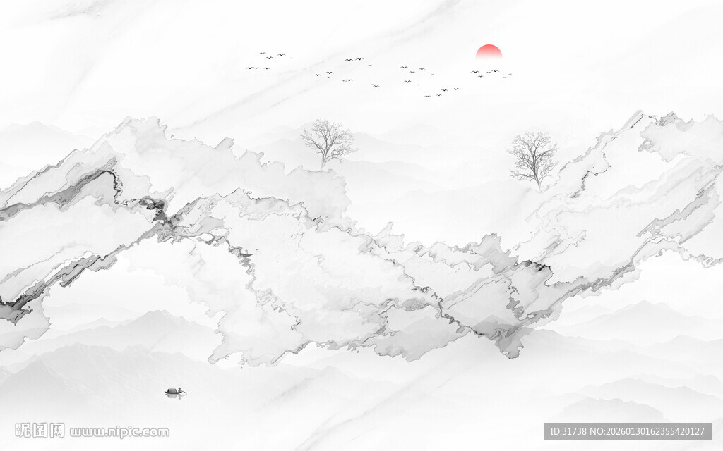 屏风中式抽象山水画背景图