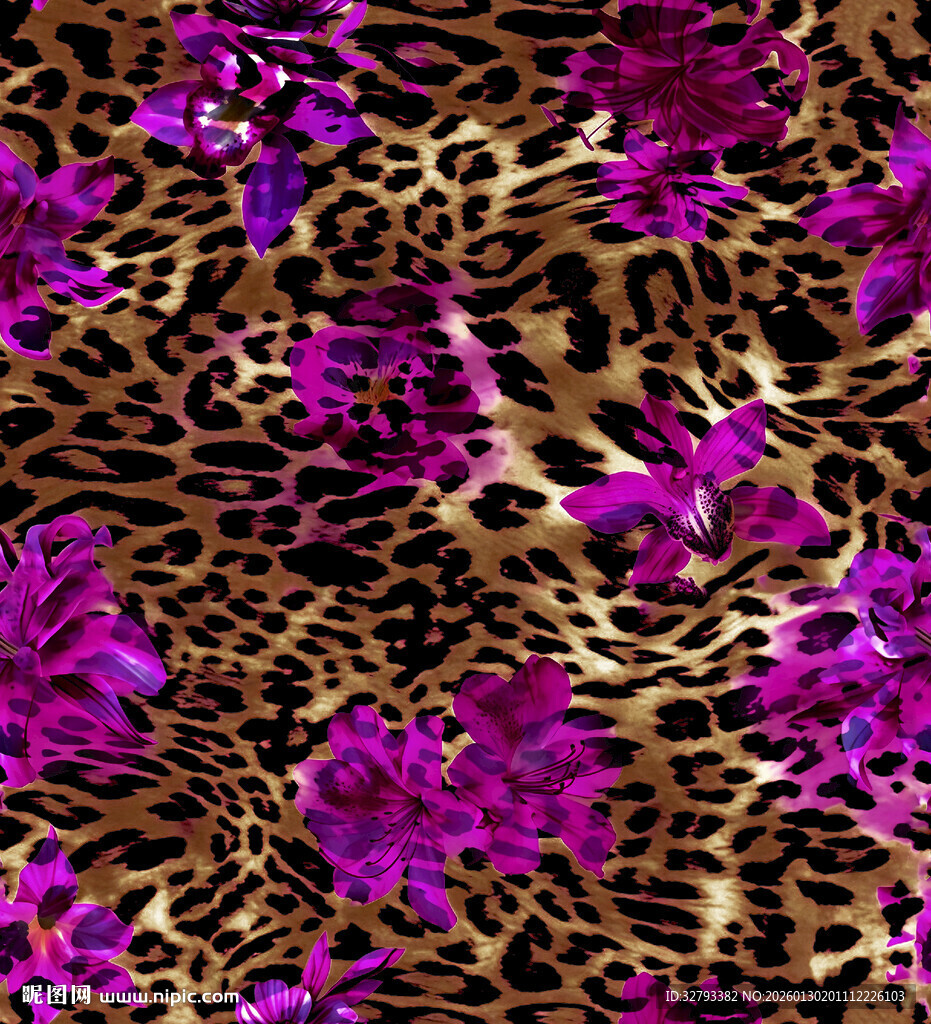 豹纹花卉图案面料