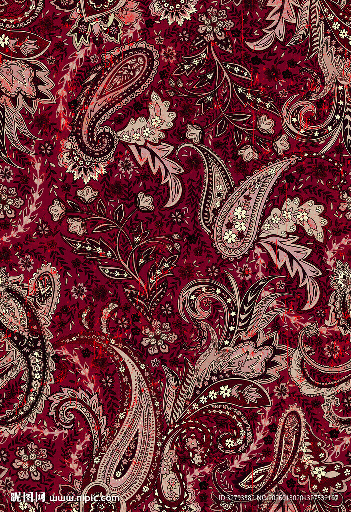 复古佩斯利花纹织物图案