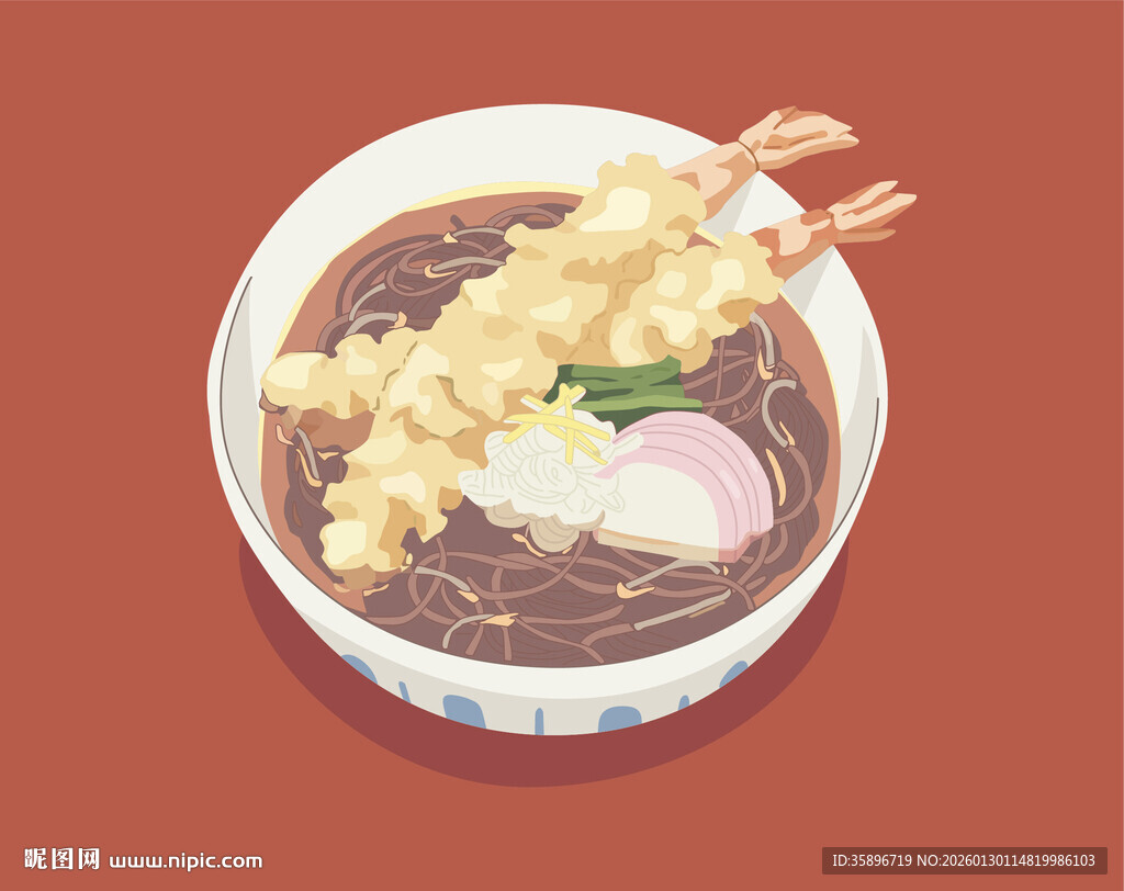 日式天妇罗炸虾荞麦面乌冬面美食