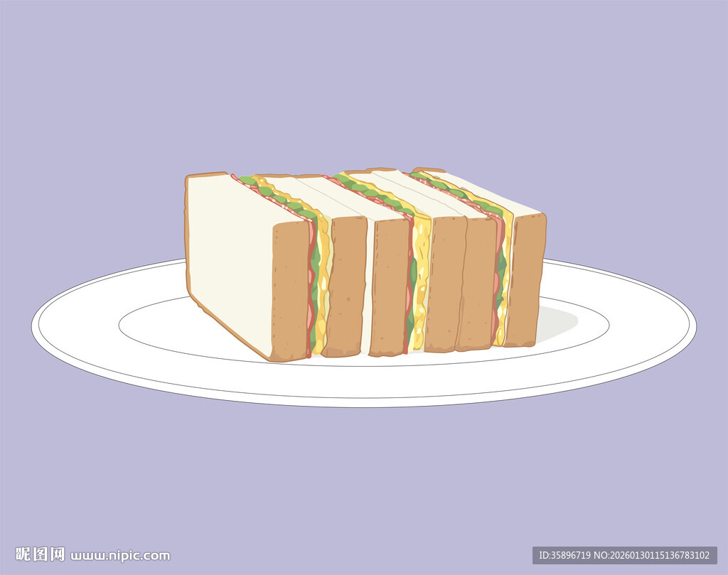 美味培根鸡蛋三明治置于白色圆盘