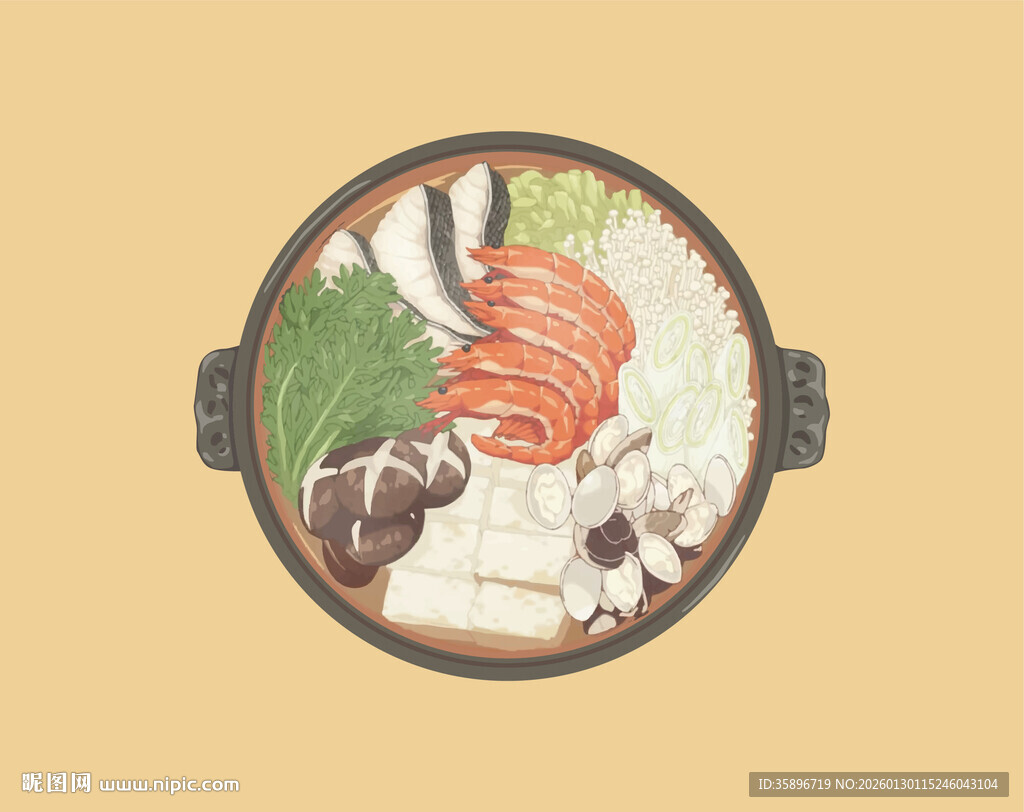 日式海鲜鲜虾蘑菇豆腐鱼火锅拼盘