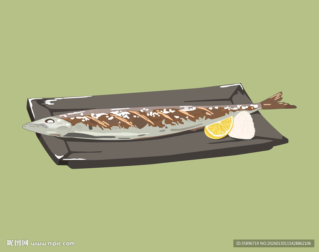 日式烤秋刀鱼摆盘精致