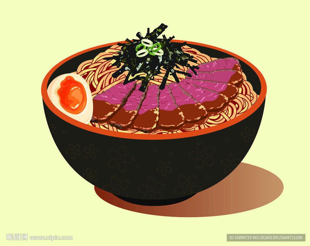 美味日式海苔牛肉温泉蛋拉面碗